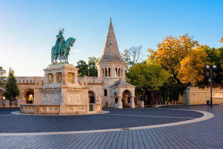 Statue of St. Stephen in Fisherman's Bastion, Budapest, Hungaryのeditorial素材