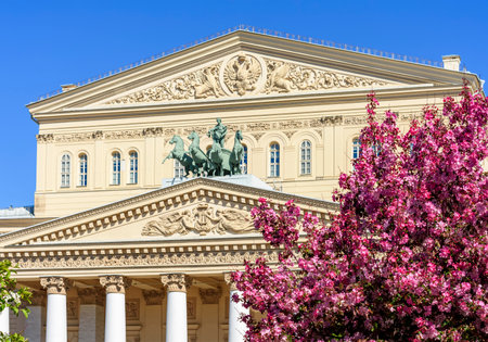 Bolshoi theatre (Big theater) building in spring, Moscow, Russiaのeditorial素材