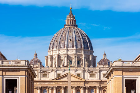 St. Peter's basilica dome in Vatican (translation "In honor of prince of Apostles; Paul V Borghese, Pope, in year 1612 and 7th year of his pontificate)のeditorial素材