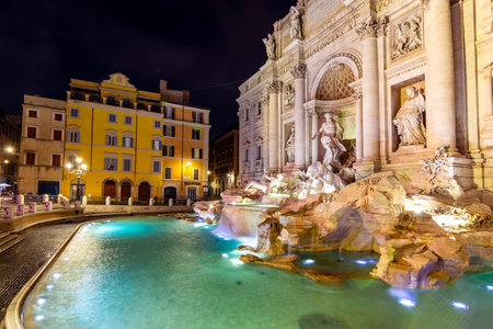 Famous Trevi fountain at night in Rome, Italyのeditorial素材