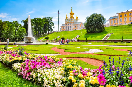 St. Petersburg, Russia - August 2018: East Chapel of Grand Peterhof Palace in Petrodvoretsのeditorial素材