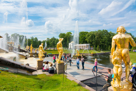 Saint Petersburg, Russia - July 2018: Grand Cascade of fountains of Peterhof Palaceのeditorial素材