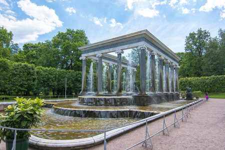 St. Petersburg, Russia - July 2019: Lion cascade fountain in Lower park of Peterhofのeditorial素材