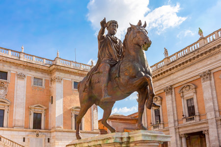 Statue of Marcus Aurelius on Capitoline Hill in Rome, Italyのeditorial素材