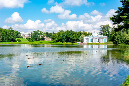 Grotto pavilion in Catherine park in summer, Tsarskoe Selo (Pushkin), St. Petersburg, Russiaのeditorial素材