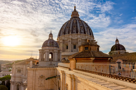 St. Peter's basilica dome in Vatican aat sunsetのeditorial素材