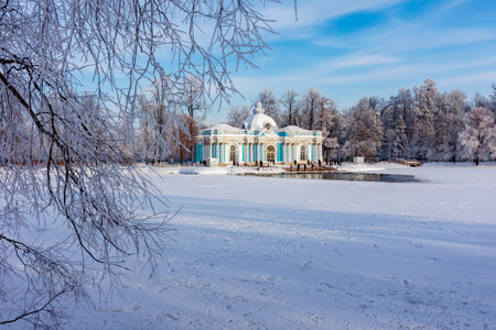 Grotto pavilion in Catherine park in winter, Tsarskoe Selo (Pushkin), St. Petersburg, Russiaのeditorial素材