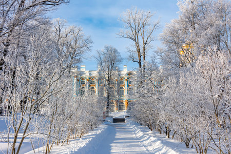 Catherine park in winter, Tsarskoe Selo (Pushkin), St. Petersburg, Russiaのeditorial素材