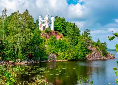 Monrepos park landscape in summer, Vyborg, Russiaの写真素材