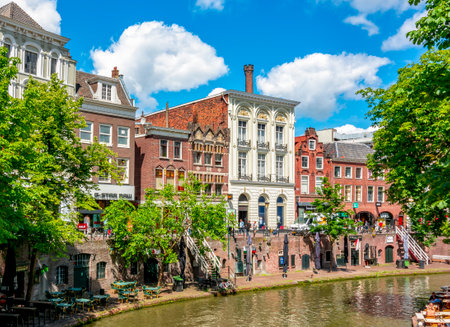 Utrecht, Netherlands - June 2018: Utrecht two-level canals in summerの写真素材