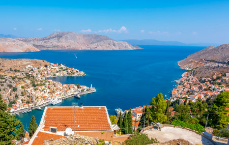Symi town cityscape, Dodecanese islands, Greeceの写真素材