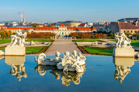 Belvedere gardens in autumn, Vienna, Austriaのeditorial素材