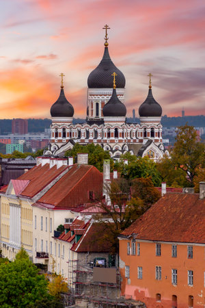 Alexander Nevsky cathedral on Toompea hill at sunset, Tallinn, Estoniaのeditorial素材