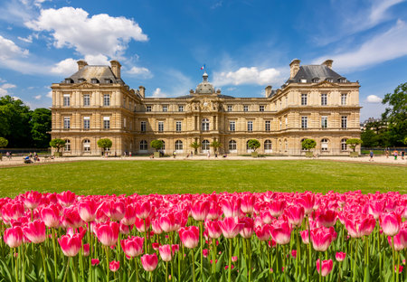 Luxembourg palace and gardens in spring, Paris, Franceのeditorial素材