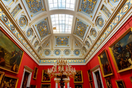 Saint Petersburg, Russia - April 2021: Large Italian Skylight hall in Hermitage museum