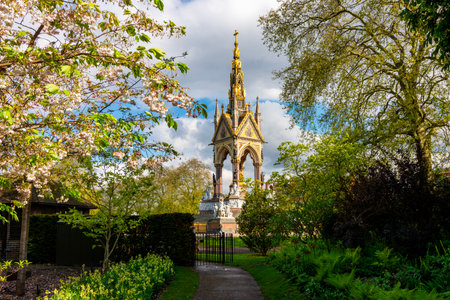 Albert Memorial in Kensington gardens in spring, London, UKの写真素材