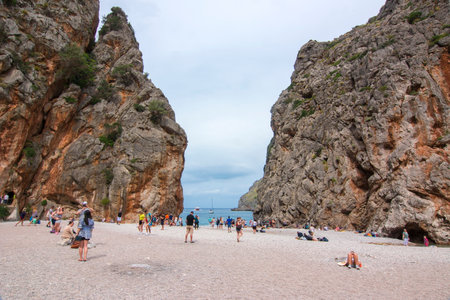 SA CALOBRA, SPAIN - CIRCA SEPTEMBER 2017: Sa Calobra beach in Mallorca, Balearic islandsのeditorial素材