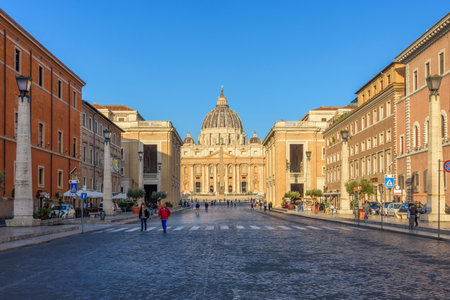 Vatican - 04 October 2022: St. Peter's basilica in Vatican and road of Conciliation in Rome, Italyのeditorial素材