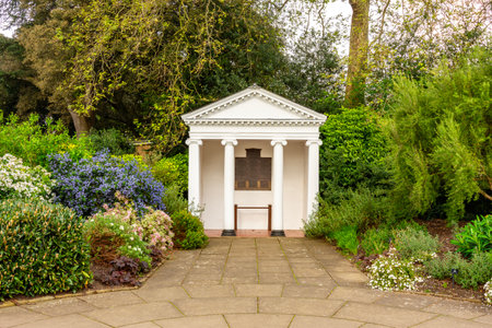 Small temple in Kew botanical gardens in spring, London, UKの写真素材