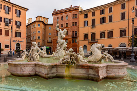 Rome, Italy - 08 October 2022: Neptune fountain on Navona square in Romeのeditorial素材