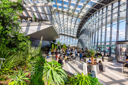 London, UK - 30 April 2024: People in Sky Garden restaurant on top of Walkie Talkie skyscraperのeditorial素材