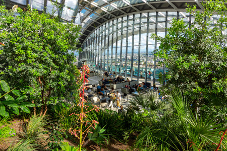 London, UK - 30 April 2024: People in Sky Garden restaurant on top of Walkie Talkie skyscraperのeditorial素材
