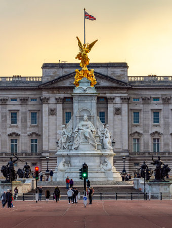 London, UK - 28 April 2024: Royal Buckingham palace and Victoria memorial at sunsetのeditorial素材