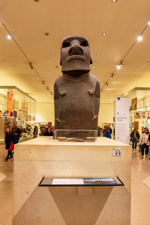 London, UK - 27 April 2024: Moai statue from Easter island in British museumの写真素材