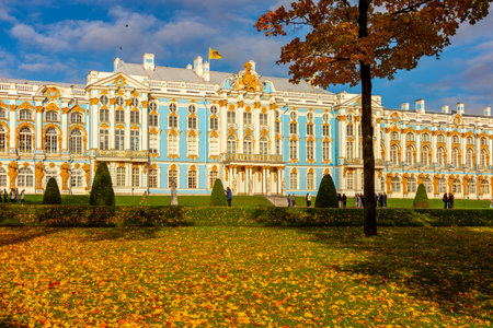 Saint Petersburg, Russia - October 12, 2024: Catherine palace and park in autumn, Tsarskoe Selo (Pushkin)の写真素材