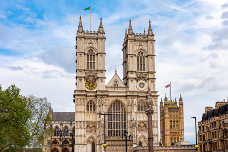 Westminster Abbey and Victoria tower of UK Parliament in Londonの写真素材