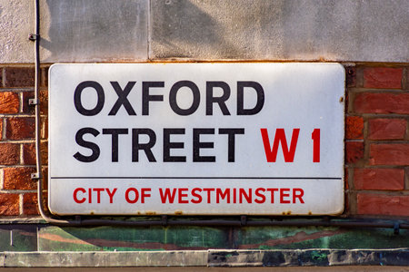 Oxford street in City of Westminster sign, London, UKの写真素材