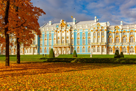 Catherine palace and park in autumn, Tsarskoe Selo (Pushkin), Saint Petersburg, Russiaの写真素材
