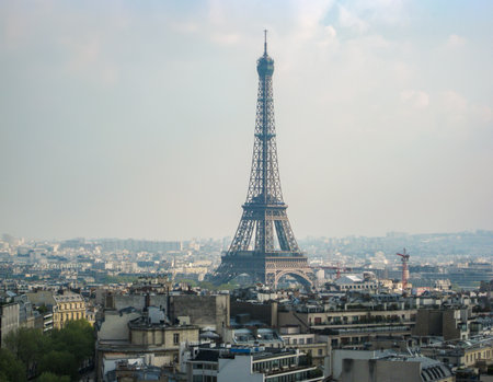 Eiffel tower over Paris center, Franceの写真素材