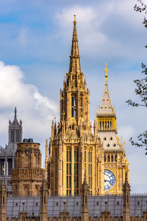 Towers of Westminster palace (Houses of Parliament) in London, UKの写真素材