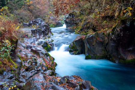 Stream in mointains of Nikko in autumn, Japanの写真素材