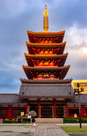 Pagoda of Senso-ji temple in Asakusa, Tokyo, Japanの写真素材