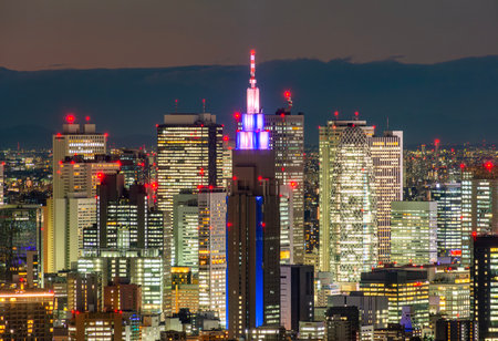 Shinjuku district skyscrapers at night illumination, Tokyo, Japan