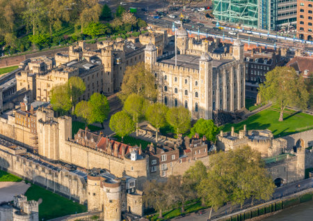 Tower of London along Thames river, UKの写真素材
