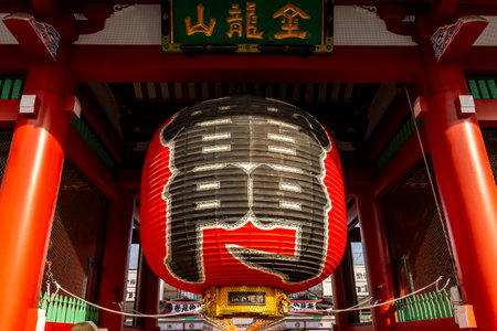 Tokyo, Japan - 16 November 2024: Lantern on Kaminarimon gate of Senso-ji temple in Asakusaの写真素材