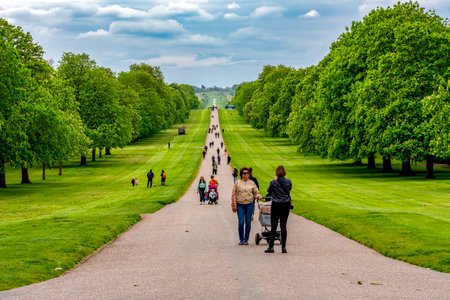 Windsor, UK - 25 April 2024: Long walk alley to Windsor castleの写真素材