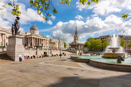 London, UK - 29 April 2024: Trafalgar square with National Galleryの写真素材