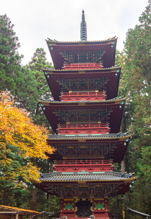 Pagoda of Nikko Toshogu shrine in Japanの写真素材