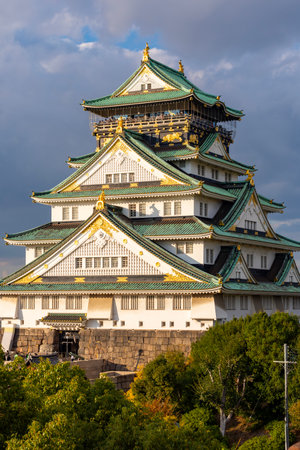 Osaka Castle at sunset, Japanの写真素材