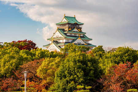 Osaka Castle at sunset, Japanの写真素材