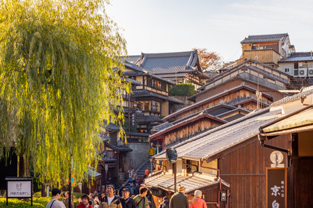 Kyoto, Japan - November 25, 2024: Ninenzaka street in old Kyoto leading to Kiyomizu-Dera temple