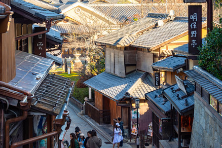 Kyoto, Japan - November 25, 2024: Ninenzaka street in old Kyoto leading to Kiyomizu-Dera templeの写真素材