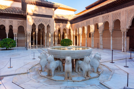 Court of Lions in Nasrid palace of Alhambra, Granada, Spainの写真素材