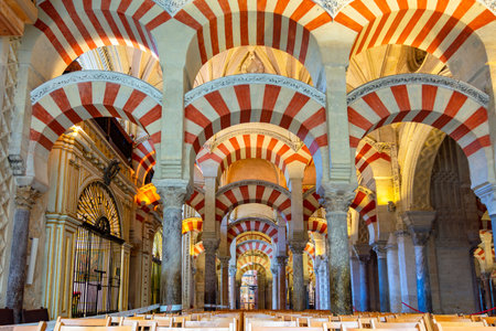 Interiors of Mezquita (Great Mosque of Cordoba) in Andalusia, Spainの写真素材