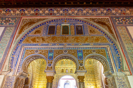 Seville, Spain - 29 March 2025: Interiors of Seville Alcazar