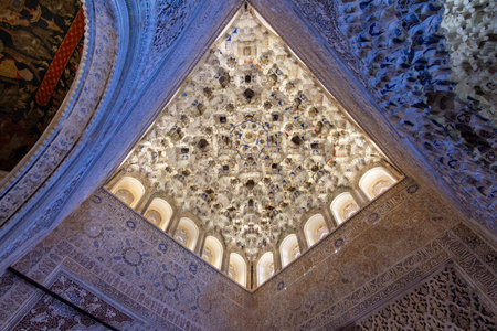 Granada, Spain - 30 March 2025: Interiors of Nasrid palace in Alhambra